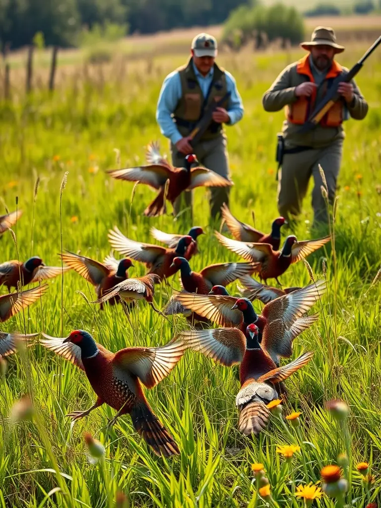 A photo of members of SOCIETE DE CHASSE DE SAINT-PARDOUX-LE-VIEUX releasing pheasants into a managed hunting area, illustrating the restocking efforts to maintain healthy game populations.