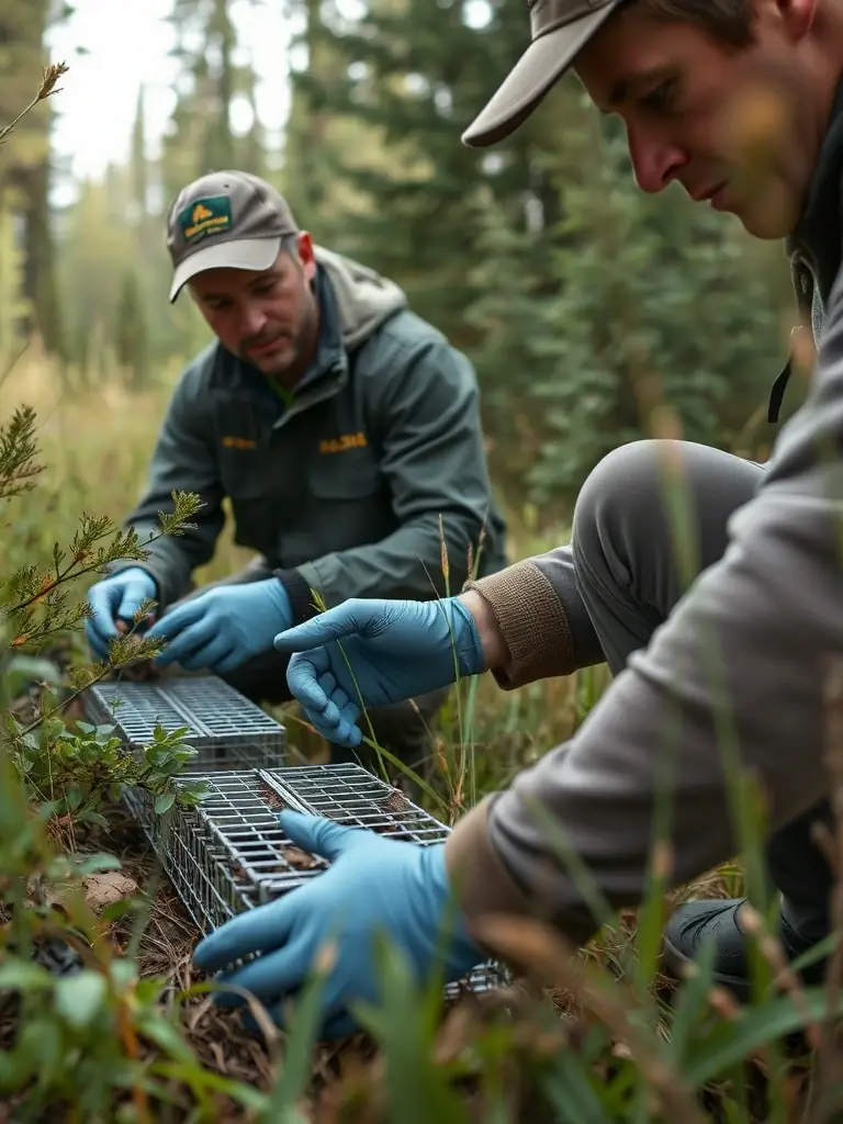 A picture showing traps set to capture invasive species, with members of SOCIETE DE CHASSE DE SAINT-PARDOUX-LE-VIEUX monitoring the traps, demonstrating efforts to control nuisible species.